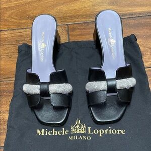 Black Slide Sandals with Crystal Accents